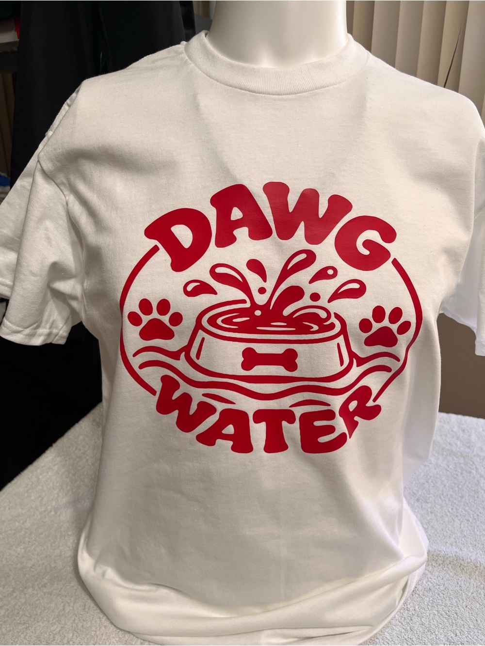 Gildan White Tee with Bold Red "DAWG WATER" Graphic
